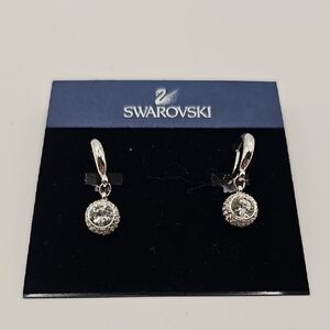 Swarovski Silver Drop Clip On Earrings with Clear Crystals